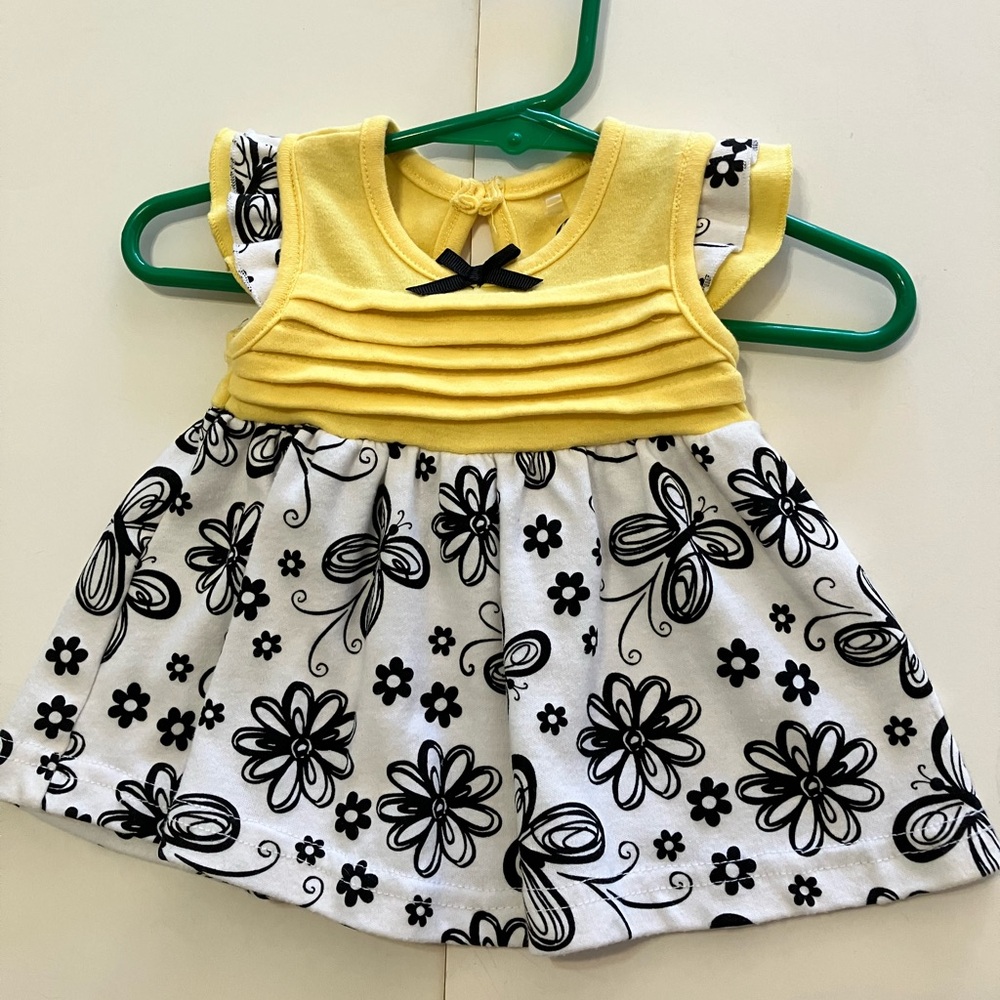 Baby Gear Yellow & Black Floral Casual Girls' Dress